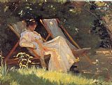 Marie Canvas Paintings - Marie en el jardin reading
